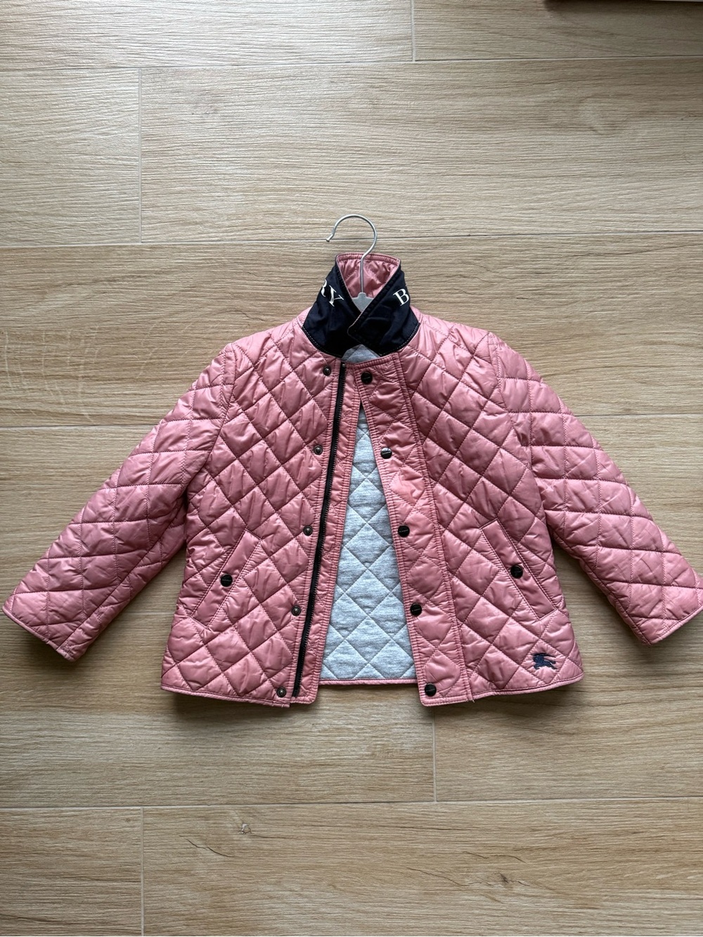 Burberry Pink Quilted Kids' Puffer Jacket with Logo Collar
